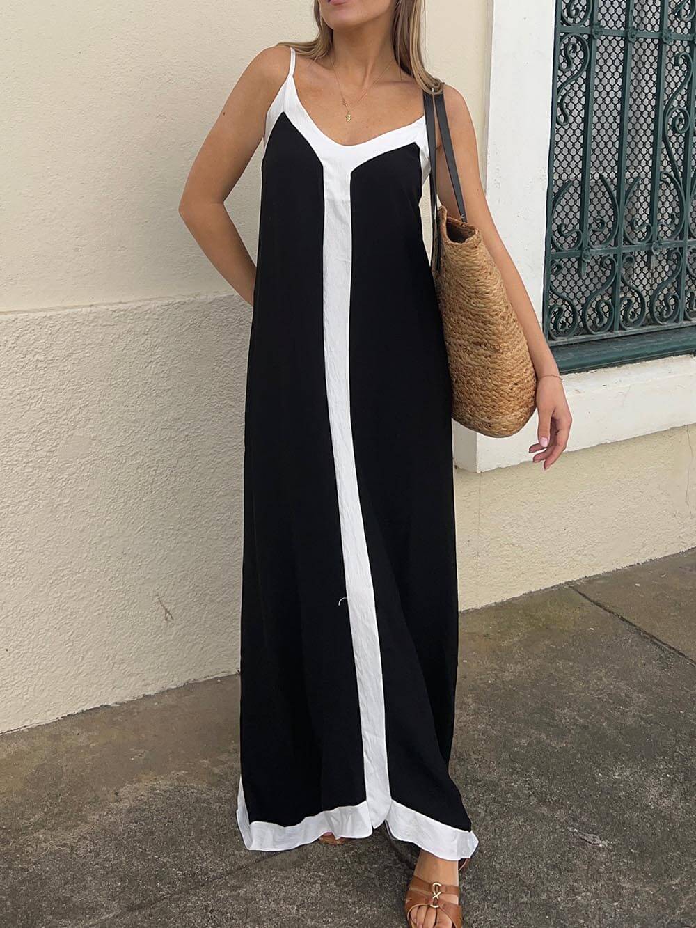 Vestido maxi mujer sin mangas verano con ribetes fruncidos