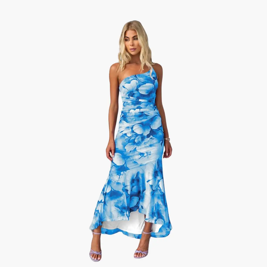 Vestido Mujer de Un Hombro Estampado Floral Elegante - Mavetta