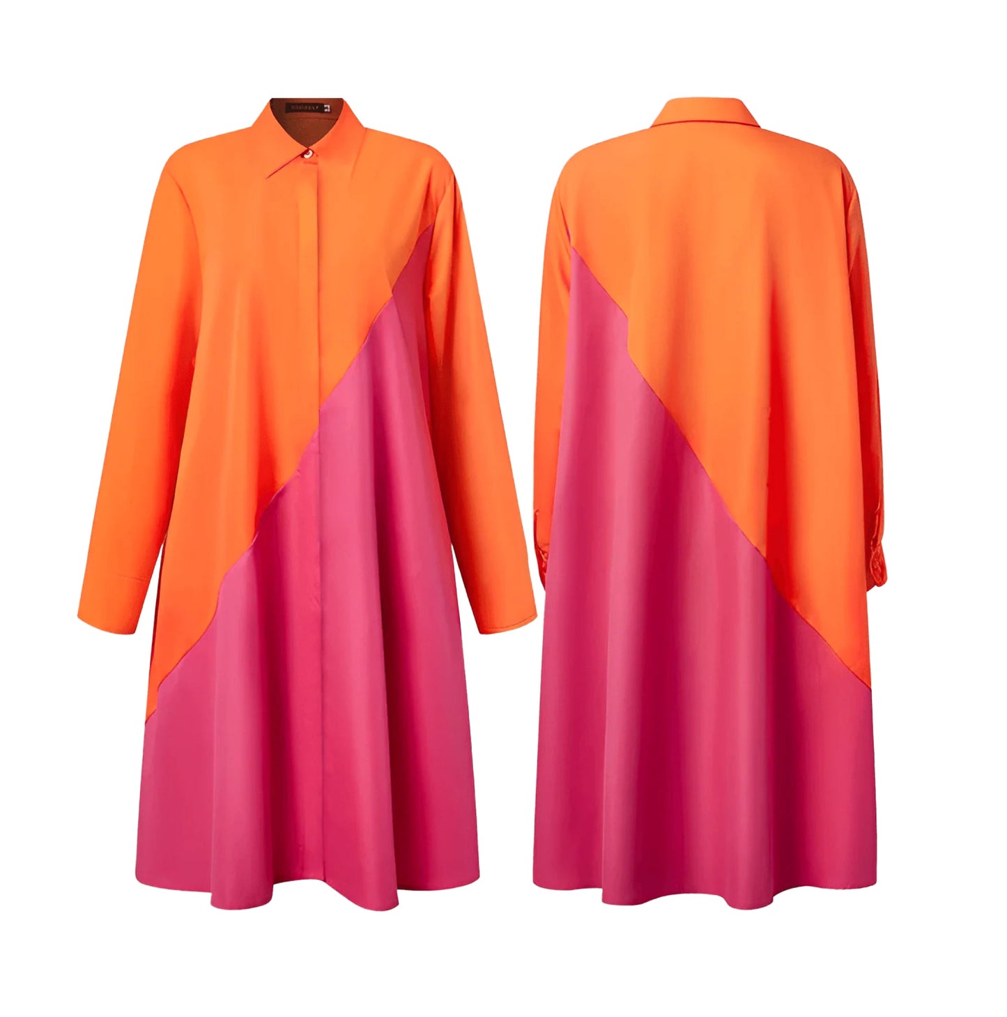 Vestido Mujer de Lino Cuello Vuelto Manga Tres Cuartos Escote Pico