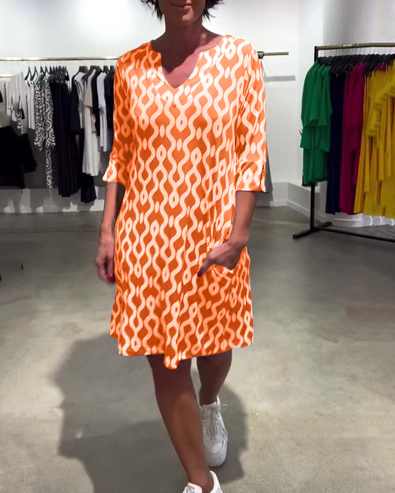 Vestido Verano Mujer Escote en V Estampado Moderno