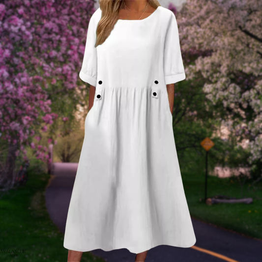 Vestido midi mujer fluido manga media corte cómodo - Mavetta