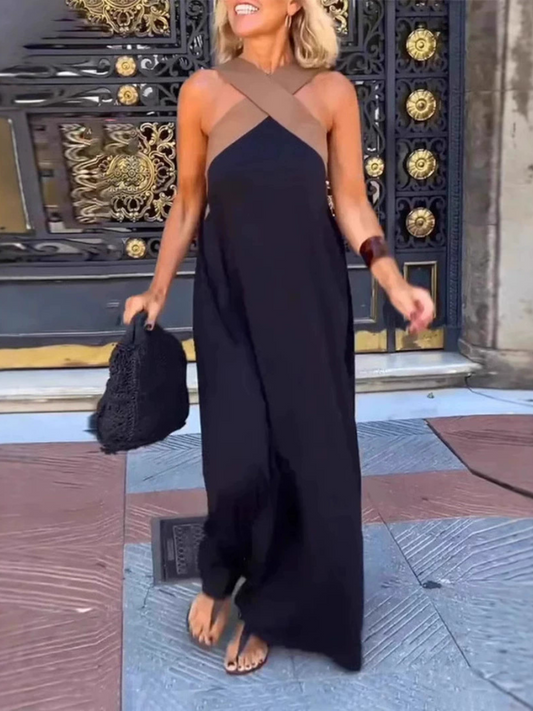 Vestido largo mujer con espalda cruzada y caída fluida - Mavetta