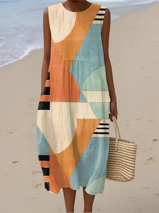 Vestido midi mujer Estampado Abstracto Sin Mangas - Mavetta