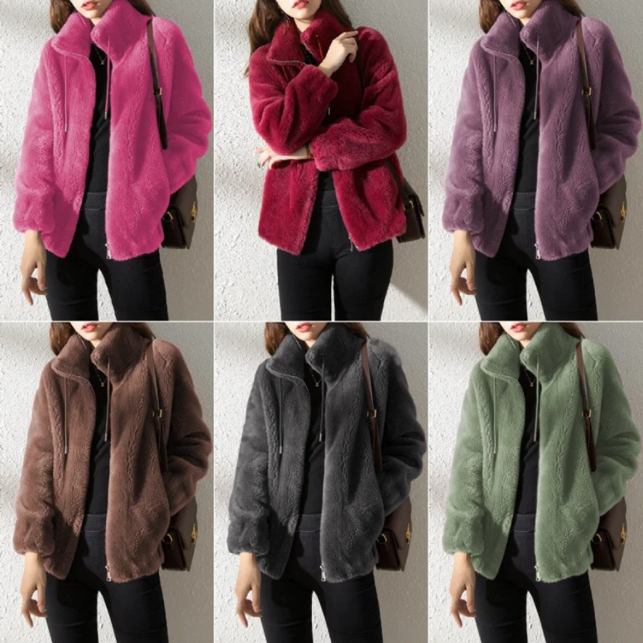 Chaqueta Mujer Teddy Cuello Alto Cremallera Moderna - Mavetta