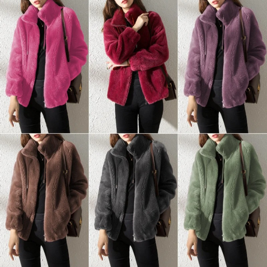 Chaqueta Mujer Teddy Cuello Alto Cremallera Moderna - Mavetta