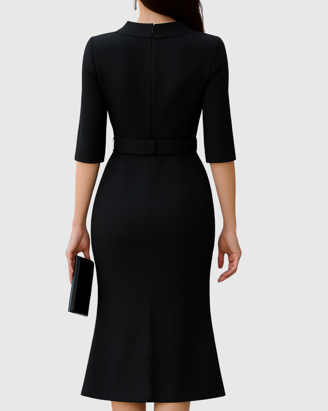 Vestido midi mujer con mangas tres cuartos y cintura definida