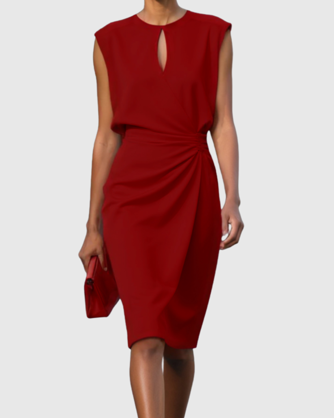 Vestido midi mujer con escote lágrima y drapeado lateral elegante