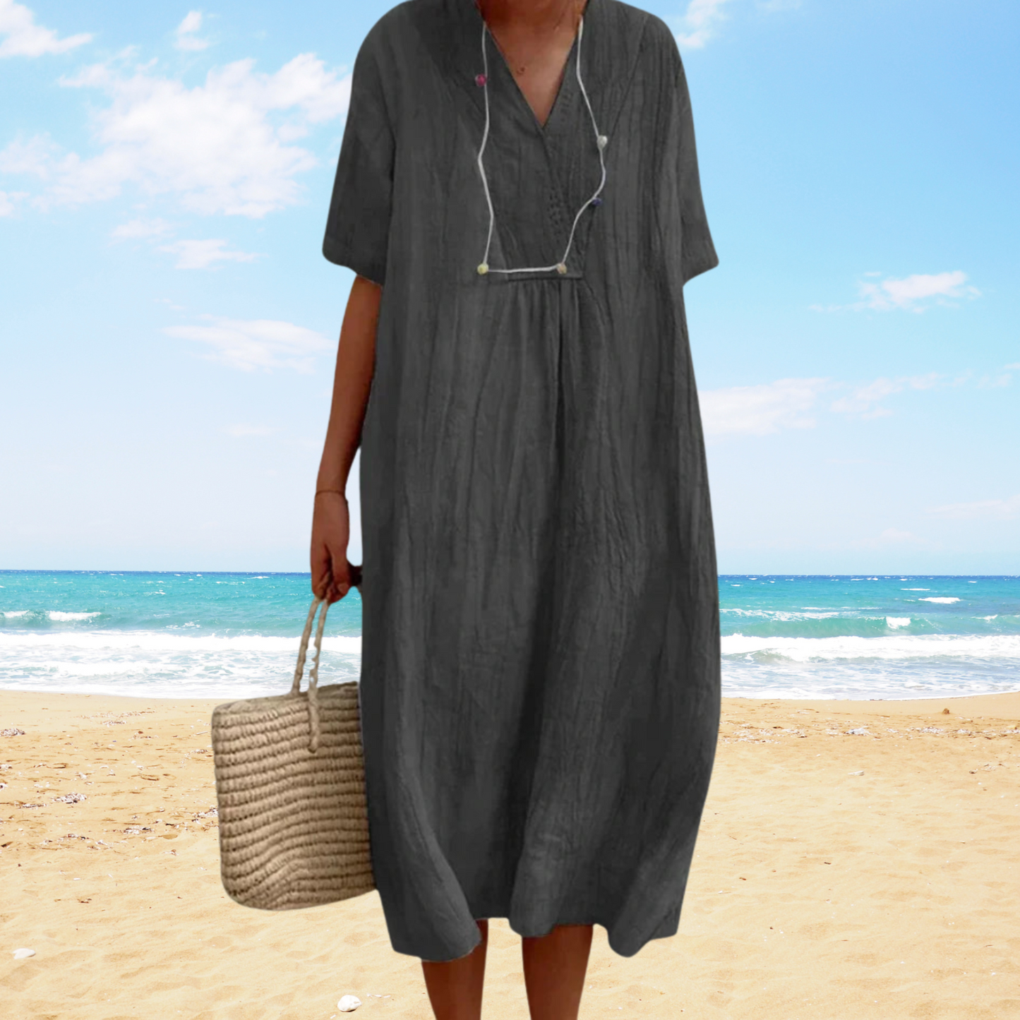 Vestido midi mujer fluido escote en v verano