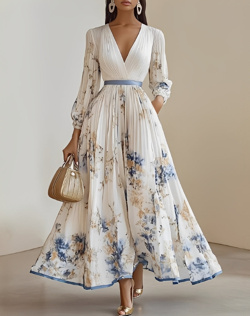 Vestido largo mujer con estampado floral escote en V