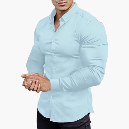 Camisa Hombre Slim Fit Algodón Manga Larga Botones
