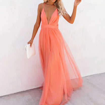 Vestido maxi mujer escote profundo fluido
