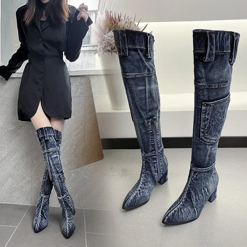 Botas Mujer Caña Alta Puntera Afilada Diseño Patchwork - Mavetta