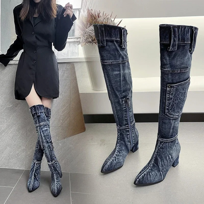 Botas Mujer Caña Alta Puntera Afilada Diseño Patchwork - Mavetta
