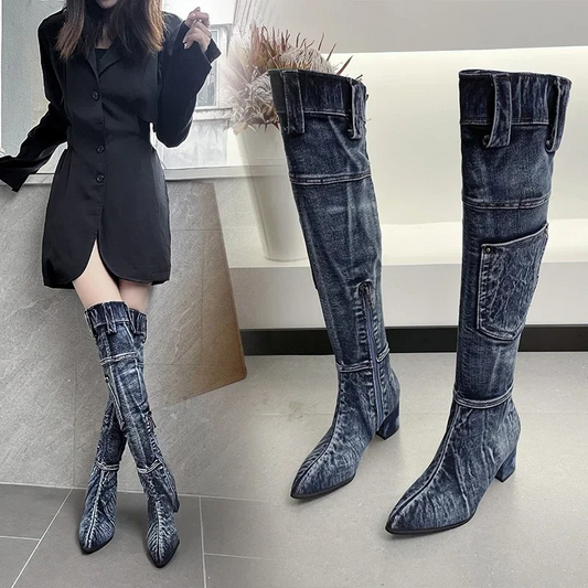 Botas Mujer Caña Alta Puntera Afilada Diseño Patchwork - Mavetta