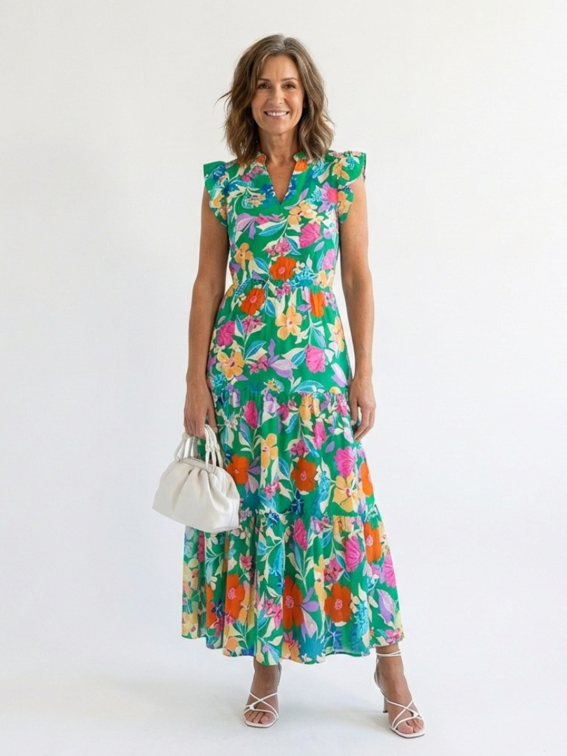 Vestido midi mujer de capas y tela fresca elegante