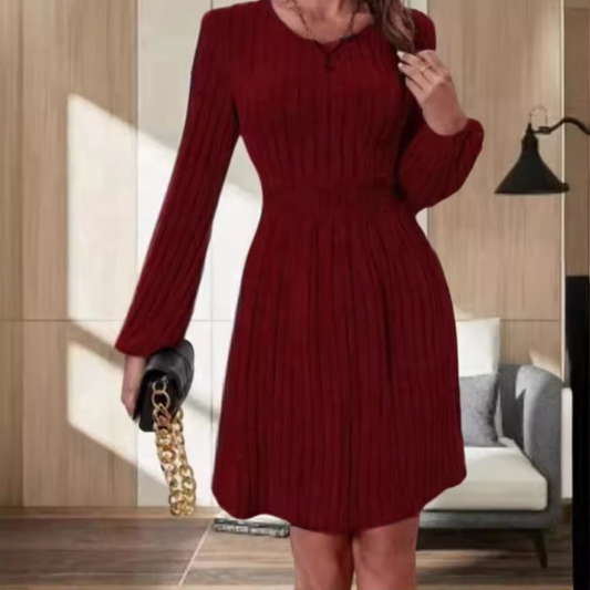 Vestido Mujer de Plumeti Cuello Redondo y Mangas Abullonadas - Mavetta