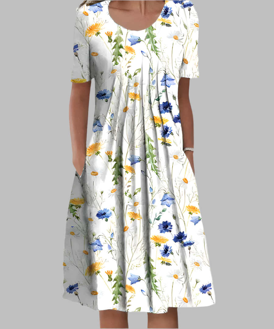 Vestido largo Mujer Estampado Escote en V Corte Fluido