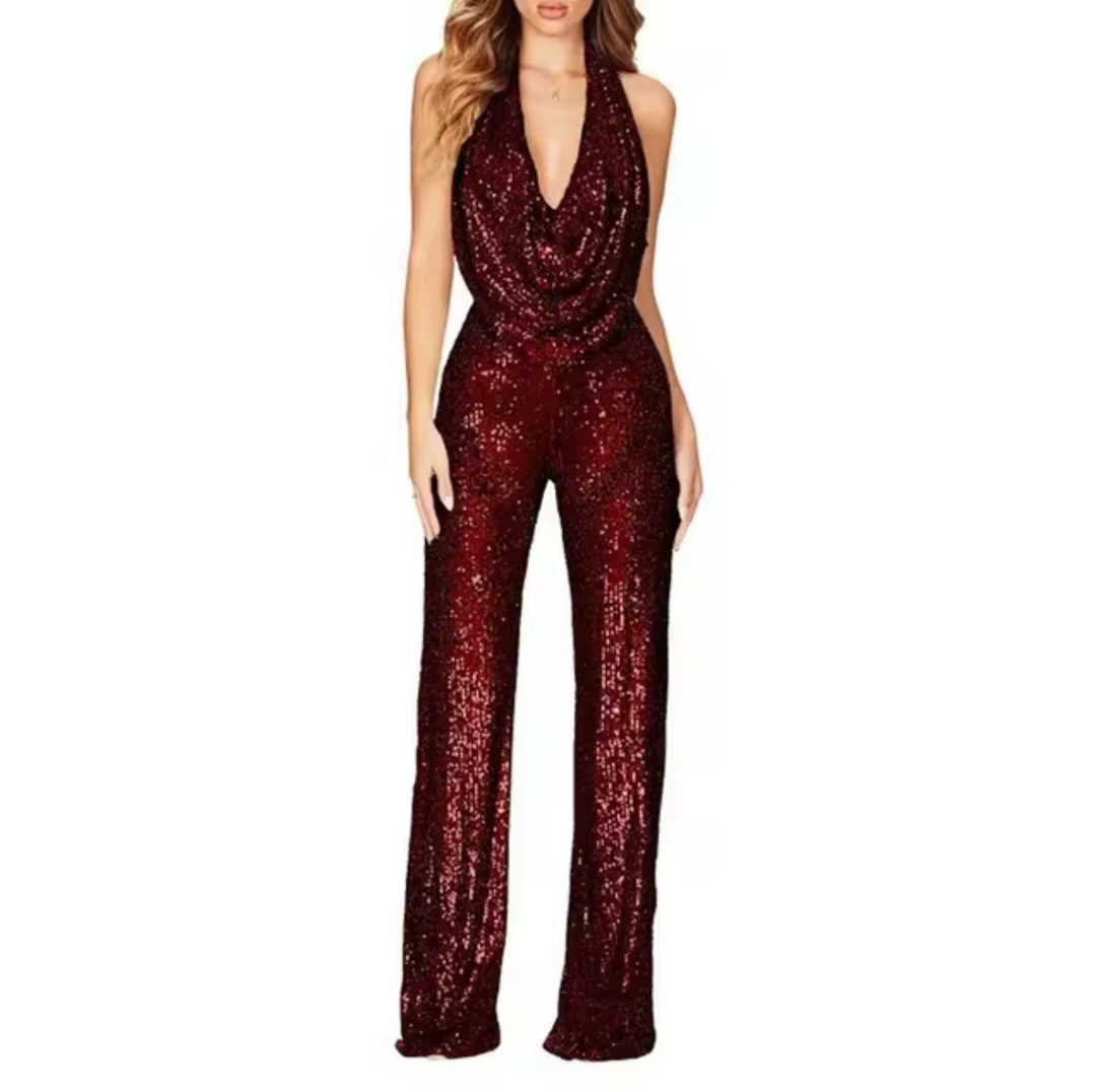 Mono Mujer con Lentejuelas y Cuello Halter Elegante - Mavetta