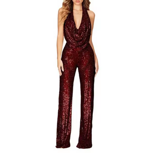 Mono Mujer con Lentejuelas y Cuello Halter Elegante - Mavetta