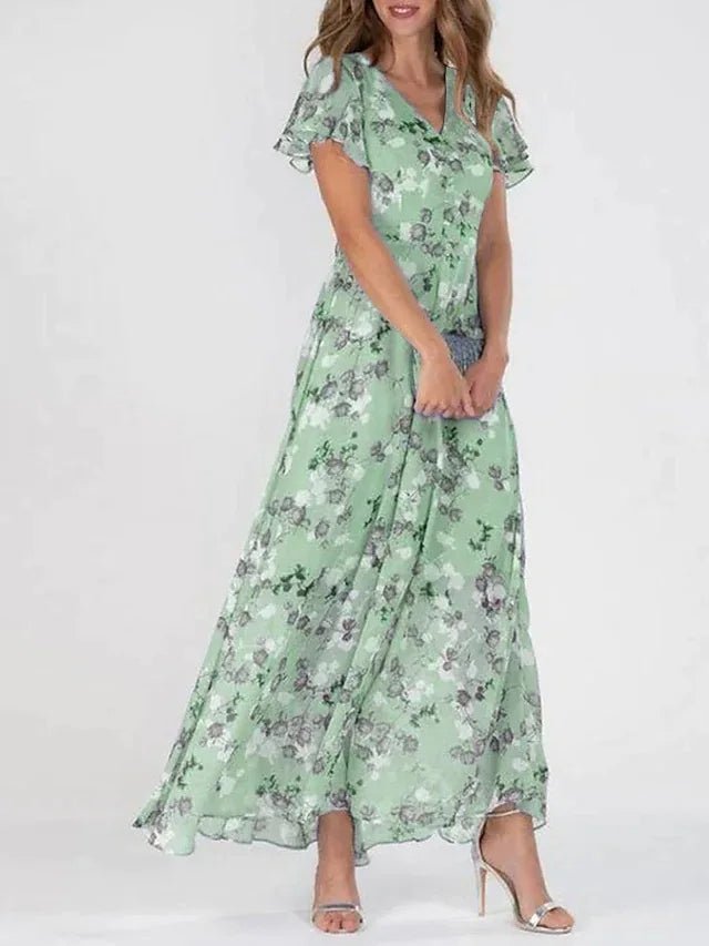 Vestido Largo Mujer Estampado Escote en V Forro Interior Corto