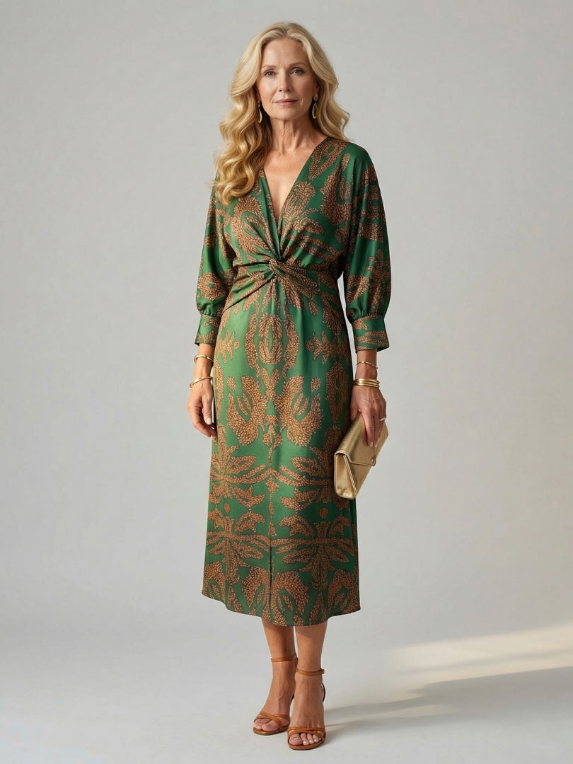 Vestido Midi Mujer Corte Cruzado Cintura Ajustada - Mavetta