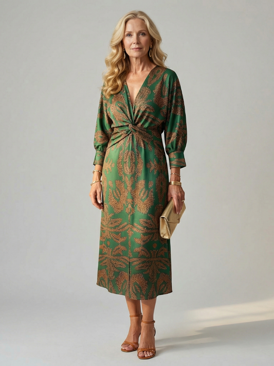 Vestido Midi Mujer Corte Cruzado Cintura Ajustada - Mavetta