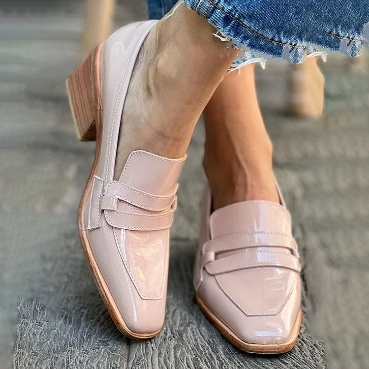 Mocasines Mujer de Piel Tacón Ancho Comodos Oficina