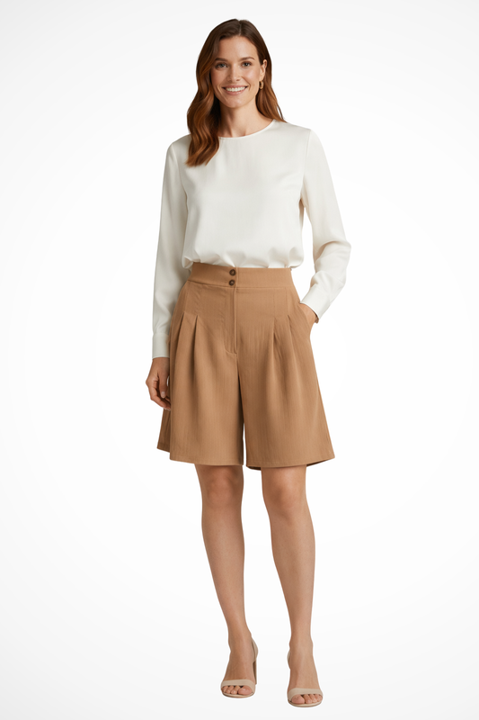 Bermudas Mujer Talle Alto con Pinzas Corte Sartorial - Mavetta