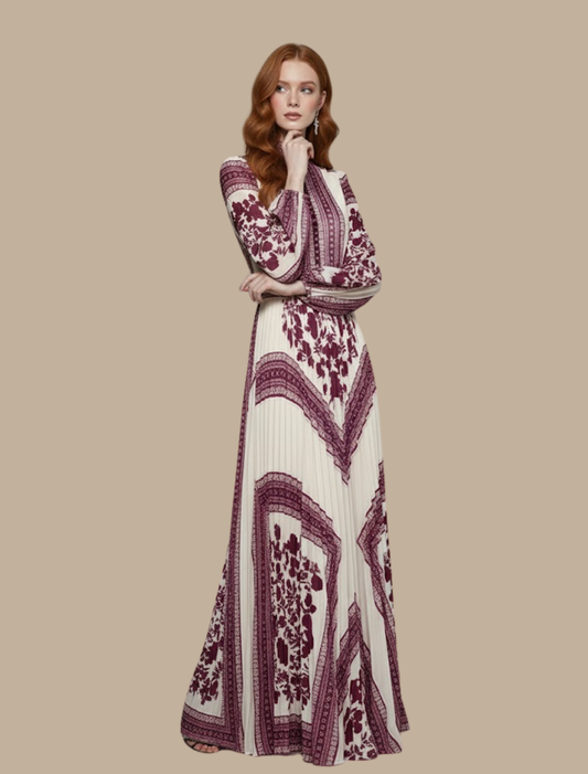 Vestido maxi mujer plisado manga larga fluido - Mavetta