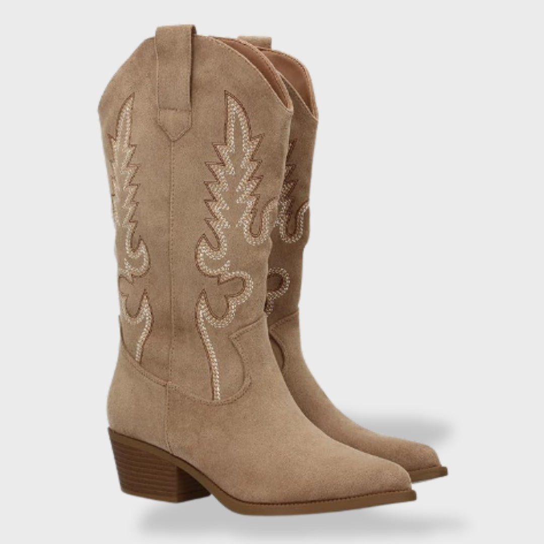 Botas Cowboy Mujer de Piel Bordadas Tacón Bajo
