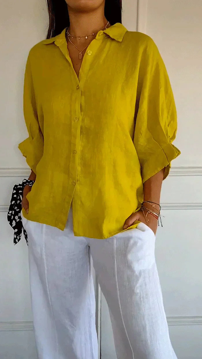 Blusa Mujer Abotonada de Algodón Estilo Clásico