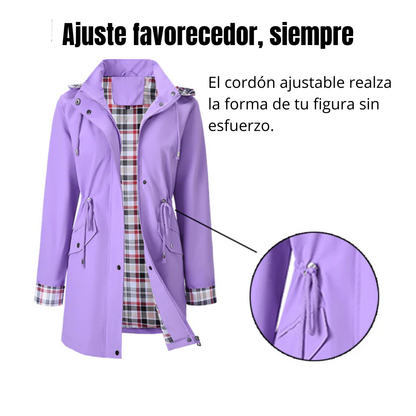Chaqueta impermeable mujer con forro de cuadros ajustada