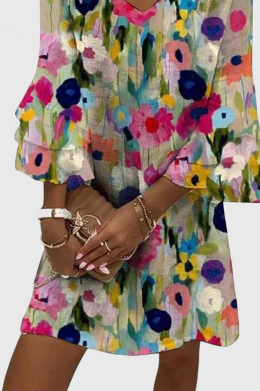 Vestido mini mujer con estampado floral mangas largas corte suelto - Mavetta
