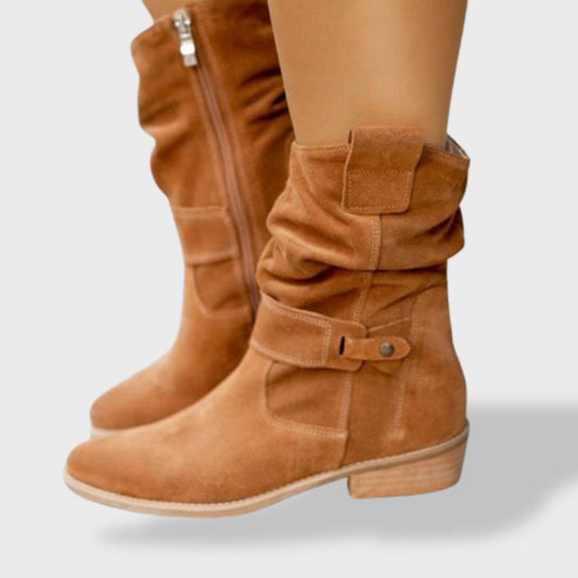 Botines Mujer de Ante Punta Redonda con Cremallera - Mavetta