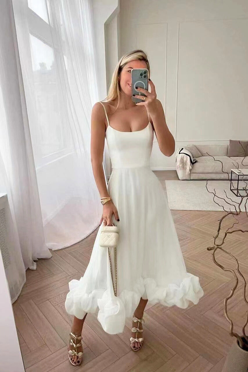 Vestido largo mujer con volantes y escote en V
