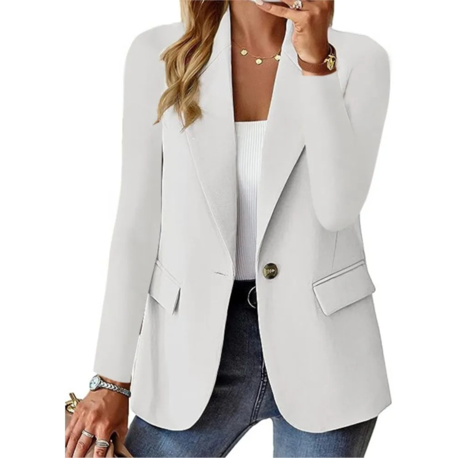 Blazer mujer de tejido ligero corte holgado solapa clásica - Mavetta