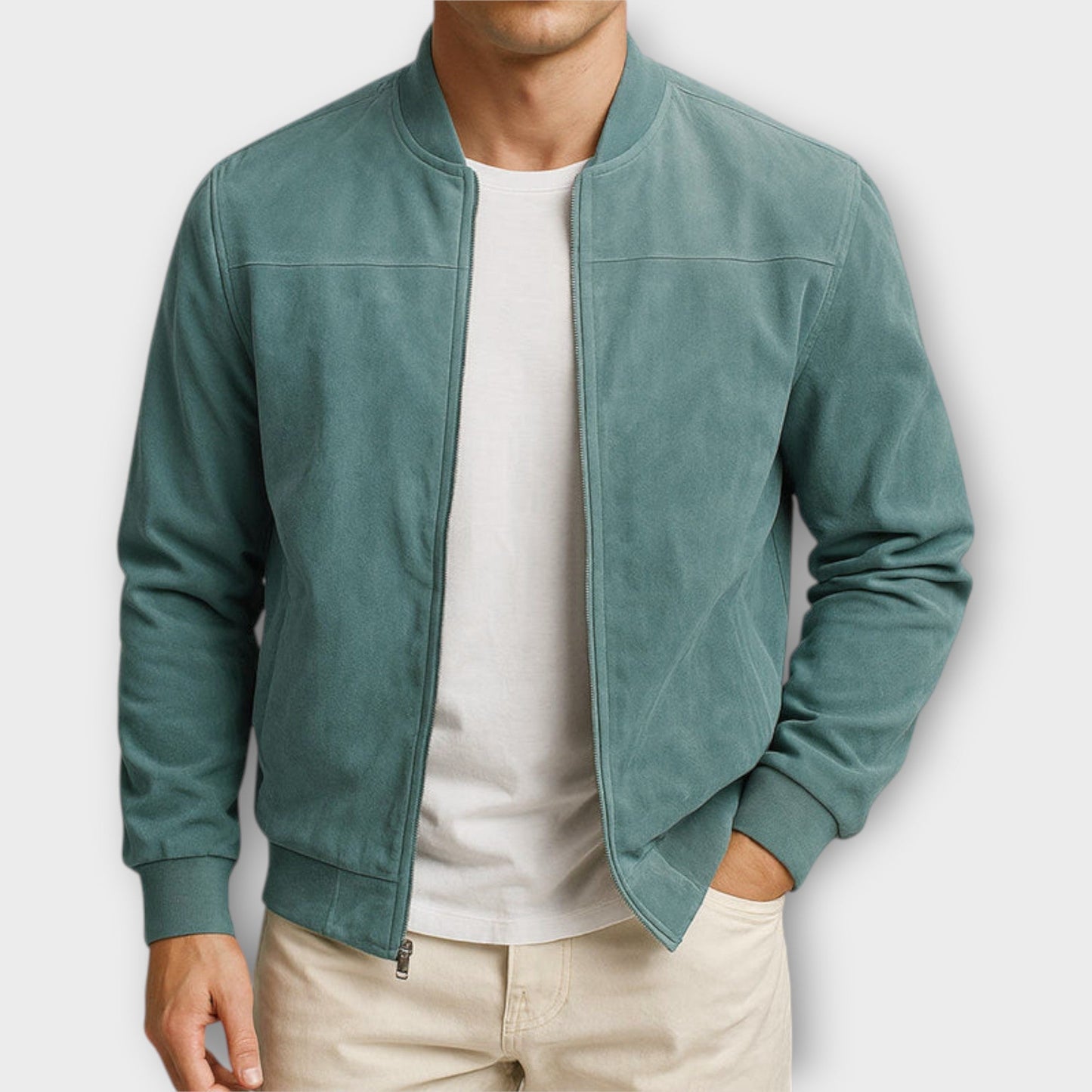 Chaqueta Hombre de Cuero Gamuzado Corte Clasico