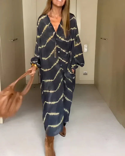 Vestido largo mujer de rayas ligero manga larga bohemio verano
