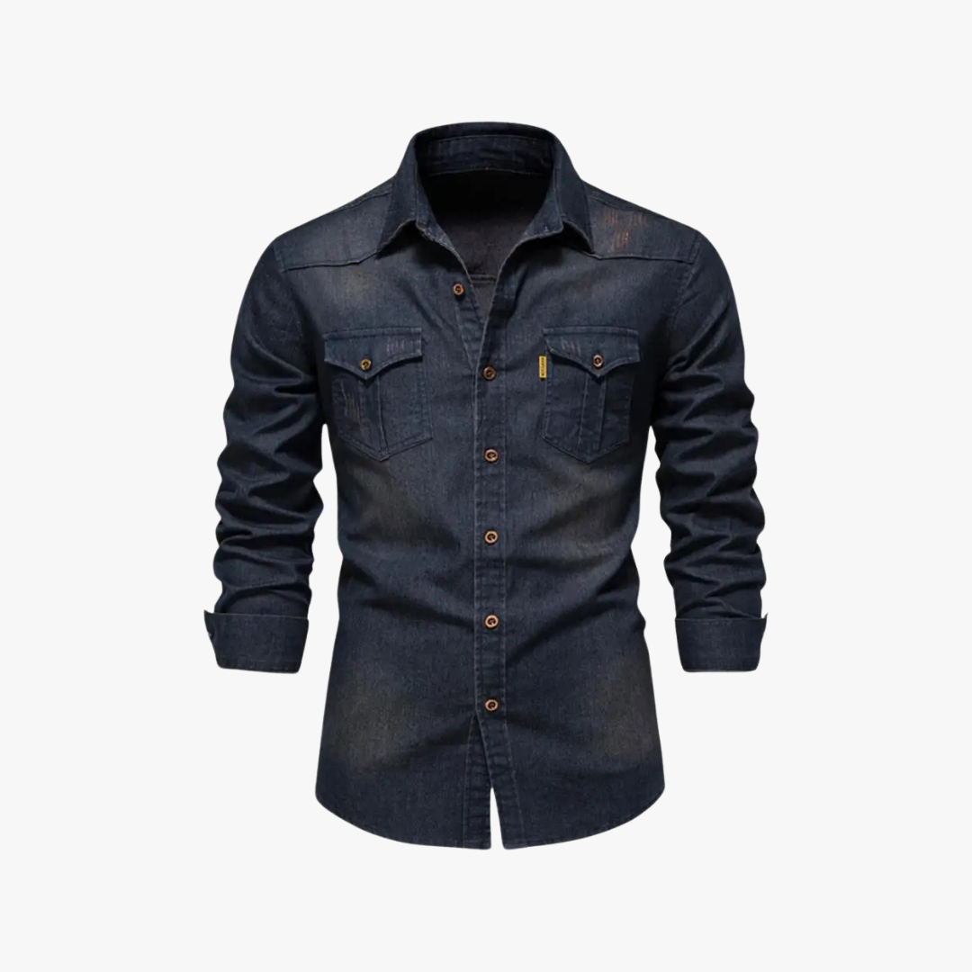 Camisa hombre denim manga larga con botones clásica