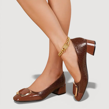 Tacones Bloque Mujer Acabado Croco Tacón Bajo Cómodos - Mavetta