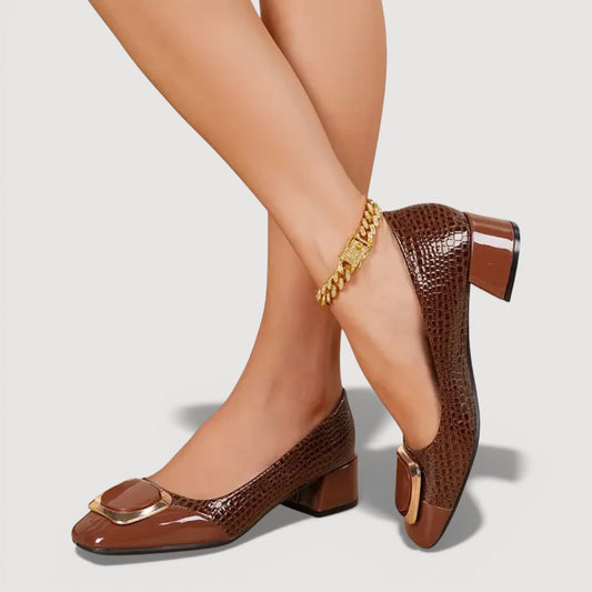 Tacones Bloque Mujer Acabado Croco Tacón Bajo Cómodos - Mavetta