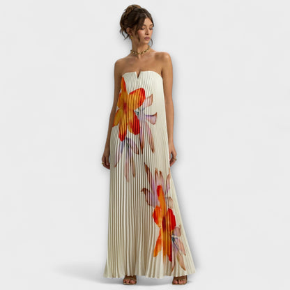 Vestido Largo Mujer Plisado Palabra de Honor con Corsé