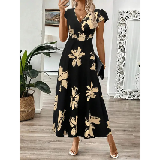 Vestido maxi mujer de tela fluida con estampado floral - Mavetta