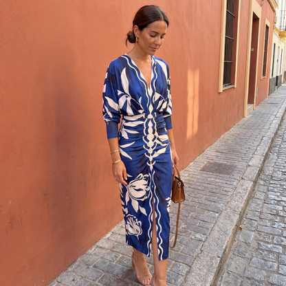 Vestido midi mujer cruzado fluido escote en V