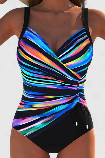 Bañador Mujer Moldeador Escote en V Diseño de Rayas
