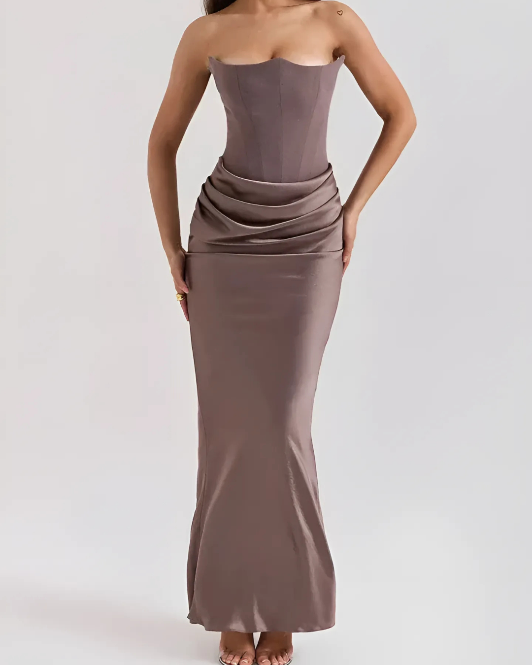 Vestido maxi mujer drapeado sin tirantes - Mavetta