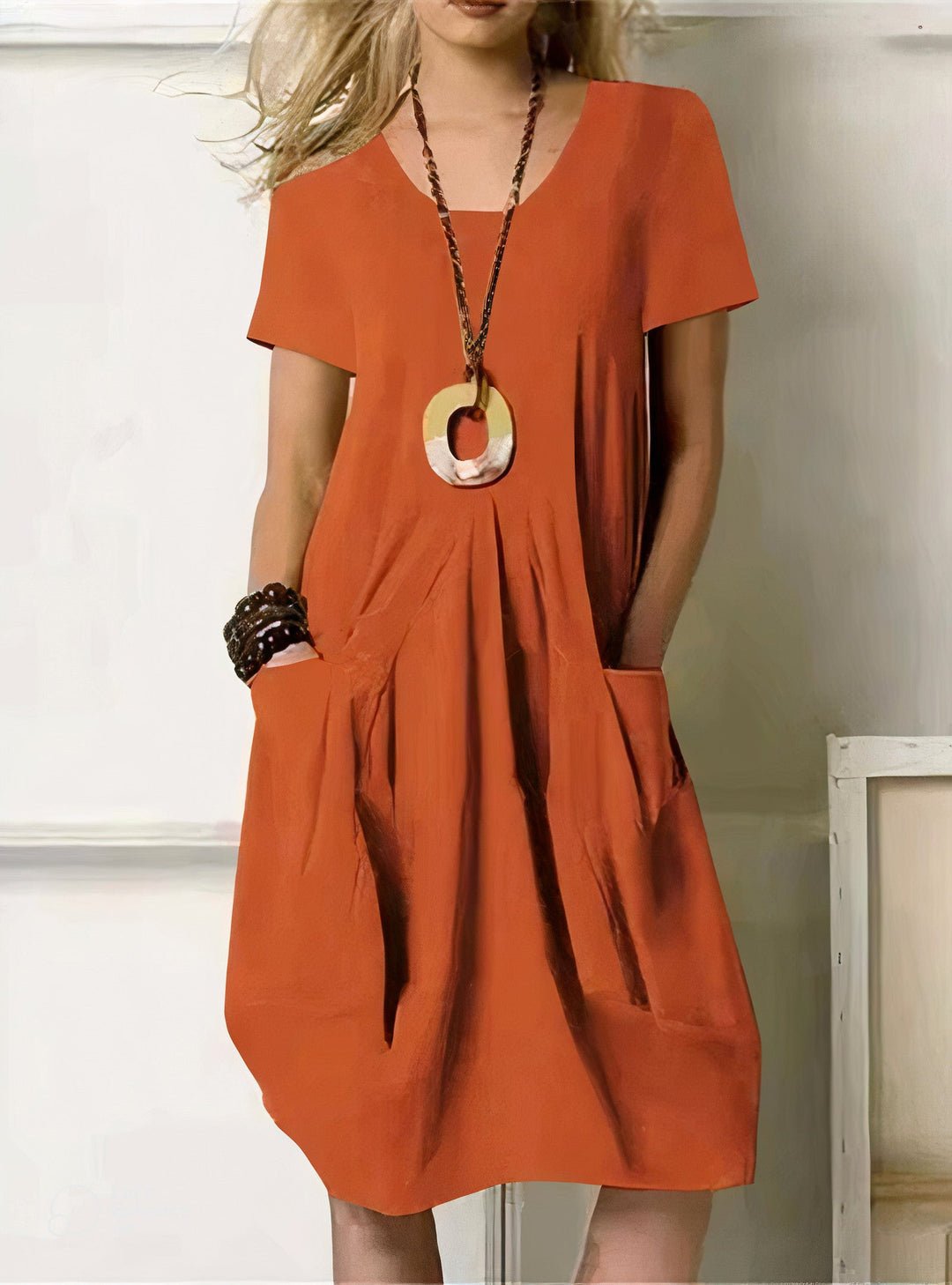 Vestido Casual Mujer Bolsillos Tejido Suave Corte Fluido - Mavetta