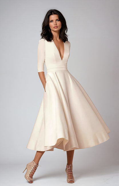 Vestido midi mujer evasé escote en V - Mavetta