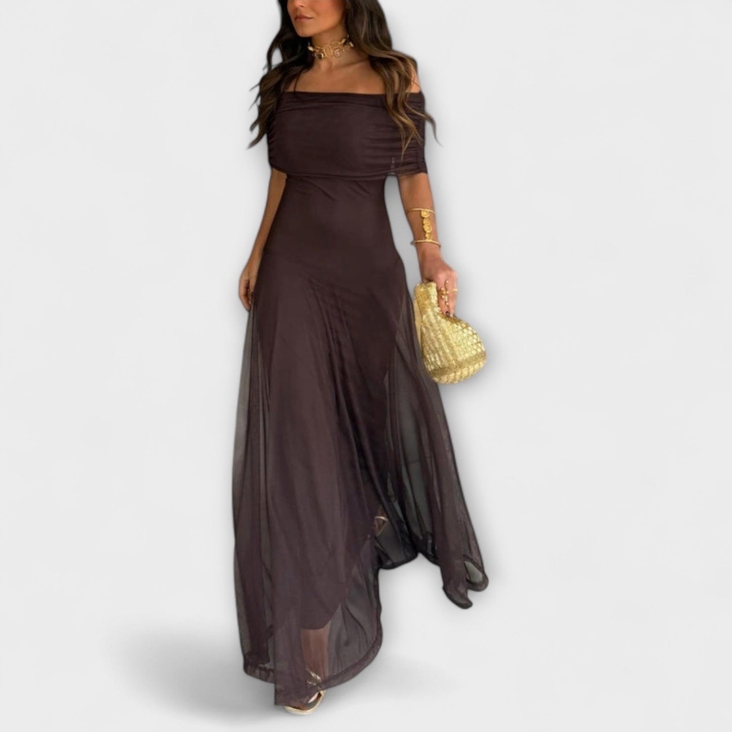 Vestido largo mujer de malla un hombro - Mavetta