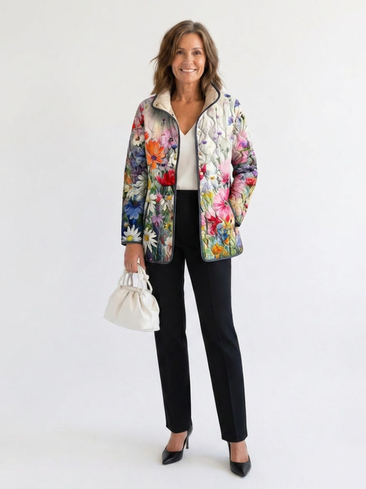 Chaqueta Acolchada Mujer Estampado Floral Vintage Ajuste Clasico - Mavetta
